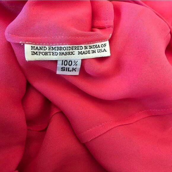 100% Silk Beaded Maxi Dress Embellished Pink Y2K Size 8 by Suzanne  Barbiecore - Picture 10 of 13